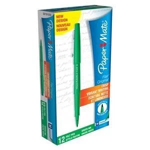 Original Paper Mate Flair Nylon Fine Line Marker 1.1mm Tip 0.8mm Line Green Pack of 12 Pens