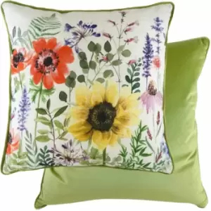 Evans Lichfield - Wild Flowers Emma Watercolour Print Cushion Cover, Multi, 43 x 43 Cm