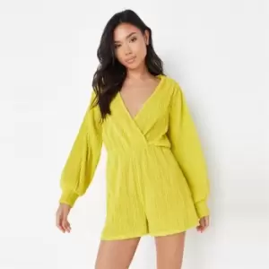 Missguided Balloon Slv Plunge Playsuit Textured - Green