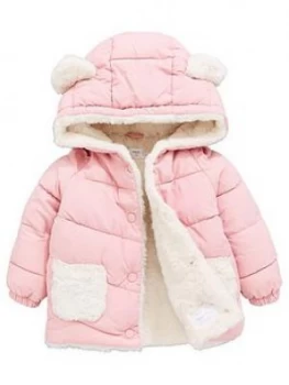 Mango Baby Girls Quilted Hooded Ears Coat - Light Pink