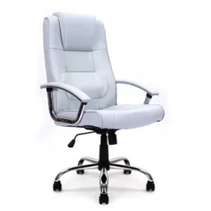 High Back Leather Faced Executive Chair with Chrome Base, Silver