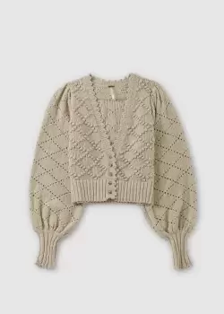 Free People Womens Polly Bobble Crop Cardigan In Oatmeal