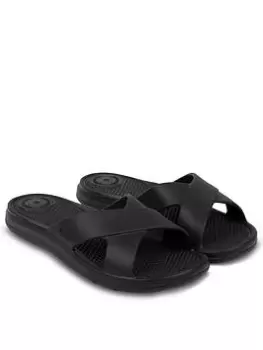 TOTES Ladies Solbounce Cross Slide Sandals - Black, Size 6, Women
