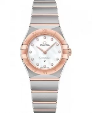 Omega Constellation Manhattan Quartz 25mm Mother of Pearl Dial Diamond Rose Gold and Stainless Steel Womens Watch 131.20.25.60.55.001 131.20.25.60.55