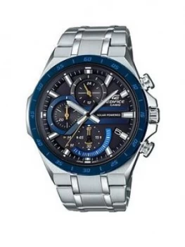 Casio Edifice Black And Blue Detail Chronograph Dial Stainless Steel Bracelet Mens Watch