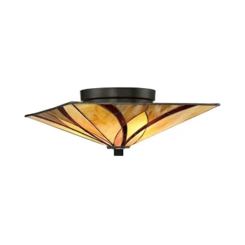 Elstead Asheville - 2 Light Ceiling Flush Lamp Bronze, Tiffany Glass, E27