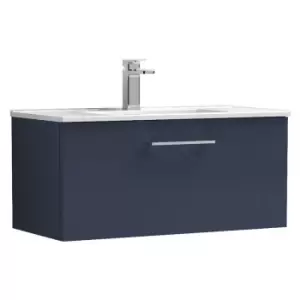 Arno Matt Electric Blue 800mm Wall Hung Single Drawer Vanity Unit with 18mm Profile Basin - ARN1725B - Electric Blue - Nuie