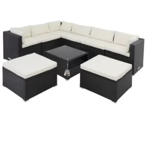 8 Seater Poly Rattan Corner Sofa Set Black/Cream with Shelf