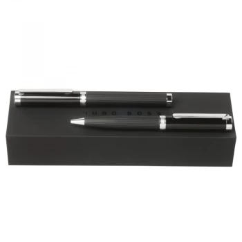 Hugo Boss Pens Base metal Column Dark Chrome Ballpoint & Rollerball Pen Set