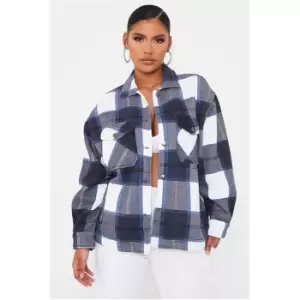 I Saw It First Navy Check Print Shacket - Blue