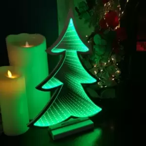 40cm Green LED Infinity Christmas Tree Decoration with Wooden Base