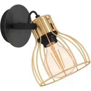 Eglo - Sambatello IP2- Brass Caged Wall Light - black, brushed brass