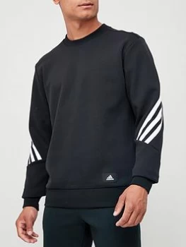 adidas Future Icon 3 Stripe Crew Sweat Top - Black, Size XL, Men