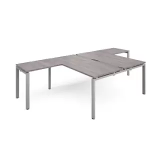 Adapt back to back desks 1600mm x 1600mm with 800mm return desks - silver frame and grey oak top