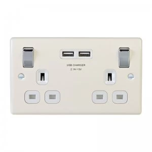 Masterplug Cream Low Profile Switched Double 13A Socket 13A + 2 x USB Port Insert