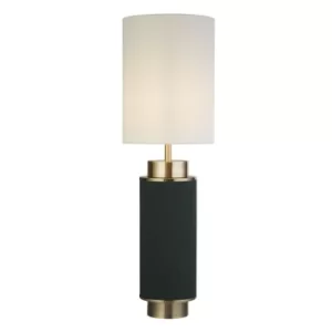 Flask 1 Light Table Lamp, Dark Green Linen, Antique Brass And White Shade