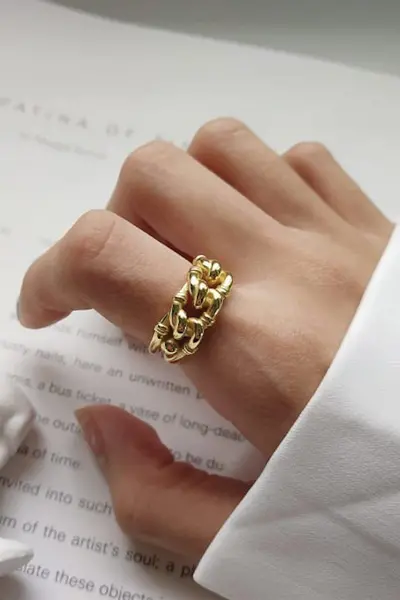 Elk & Bloom Thick 18K Gold Chain Link Ring Gold