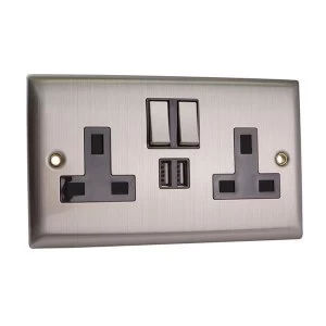 SMJ Switched Socket 2 Gang 13A with 2 x USB White