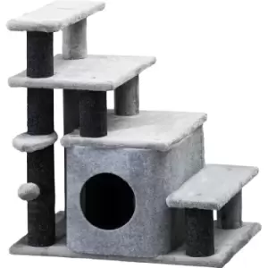Cat Steps for Bed, Sofa Adjustable Height w/ Hanging Ball - Grey - Pawhut