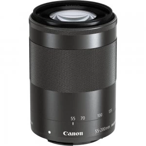Canon EF M 55 200mm IS STM lens Black White Box