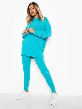 Boohoo Soft Knit Hoodie Co-ord Set - Blue, Green Size M Women