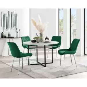 Furniture Box Adley Grey Concrete Effect Storage Dining Table and 4 Green Pesaro Silver Chairs
