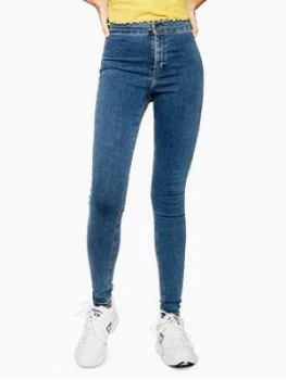 Topshop Joni Super High Waisted Power Stretch Mid Blue Skinny Jeans, Mid Denim, Size 32, Inside Leg 34, Women