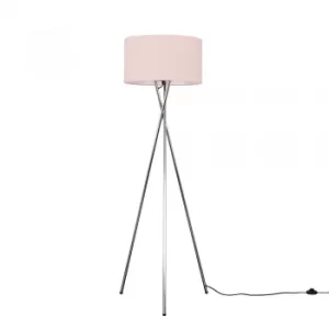 Camden Chrome Tripod Floor Lamp with XL Dusty Pink Reni Shade