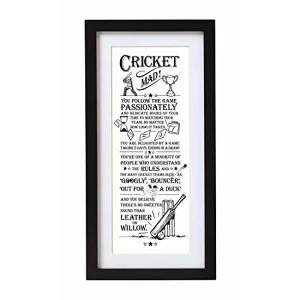 Arora The Ultimate Gift for Man Printed Word Poster-Black Wooden Framed Wall Art Picture-Cricket Mad, Multicolour, One Size