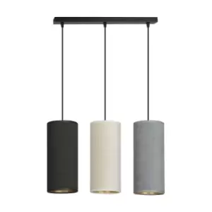 Bente Black Bar Pendant Ceiling Light with Black, Gray, White Fabric Shades, 3x E14
