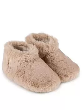 TOTES Faux Fur Short Boot Slipper - Natural, Size 5-6, Women