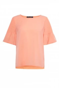 French Connection Classic Crepe Pintuck Shoulder T Shirt Orange