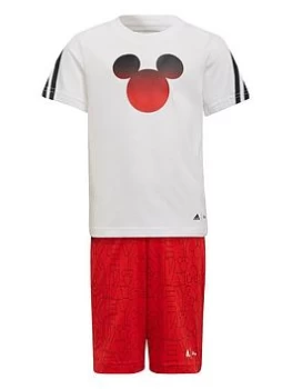adidas Younger Unisex Mickey Mouse Short & T-Shirt Set - White/Red/Black, White/Red/Black, Size 5-6 Years, Women