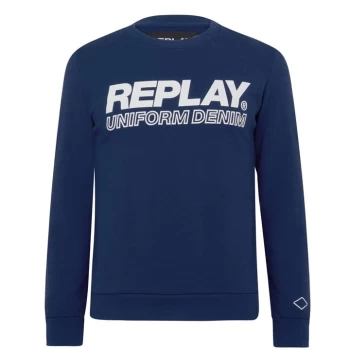 Replay Script Crewneck Sweatshirt - Blue
