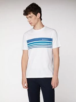 Ben Sherman Striped Chest Print T-Shirt - White, Size S, Men