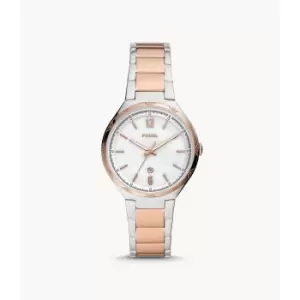 Fossil Womens Ashtyn Three-Hand Date Two-Tone Stainless Steel Watch - Rose Gold / Silver