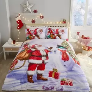 Fusion Christmas Santa & Snowy Easy Care Reversible Duvet Cover Set, Multi, Single