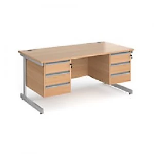 Dams International Straight Desk with Beech Coloured MFC Top and Silver Frame Cantilever Legs and 2 x 3 Lockable Drawer Pedestals Contract 25 1600 x 8
