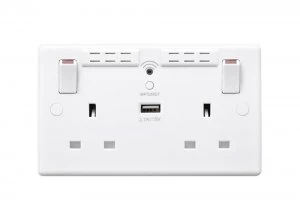 British General Round Edge 13A 2 Gang Switched Socket with WiFi Extender + 1x USB-A 2.1A - White