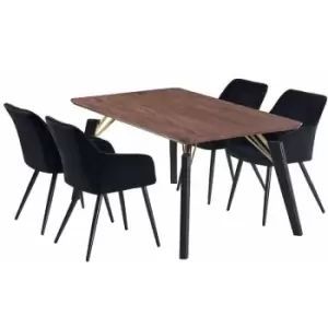 5 Pieces Life Interiors Camden Cosmo Dining Set - a Rectangular Walnut Dining Table and Set of 4 Black Dining Chairs - Black