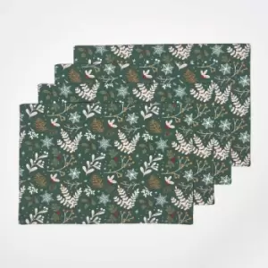 Festive Forest Green Christmas Placemats, Set of 4 - Homescapes