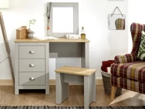 GFW Lancaster Grey and Oak Dressing Table and Stool Flat Packed