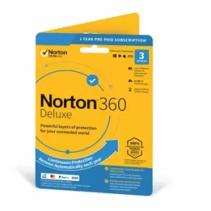 Norton 360 Deluxe - 1 year subscription with automatic renewal for 1 User, 3 Devices, none