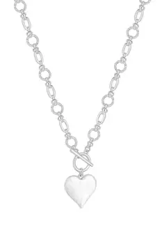 Silver Molten Heart Ball Chain Long Pendant Necklace