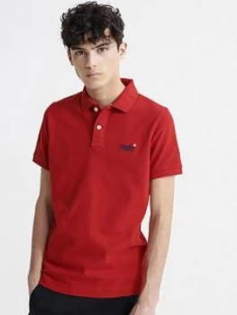 Superdry Classic Pique Short Sleeved Polo Top - Red, Size L, Men