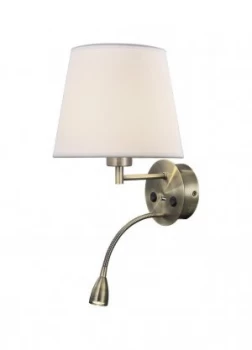 Wall + Reading Light with USB Charger, 1 x E27 (Max 20W) + 3W LED, 3000K, 210lm LED, Individually Switched, Antique Brass