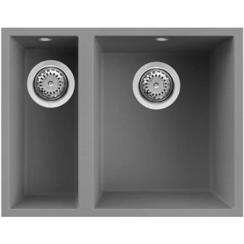 Reginox - Elleci Quadra Kitchen Sink 1.5 Bowl Undermount Titanium Granite Waste