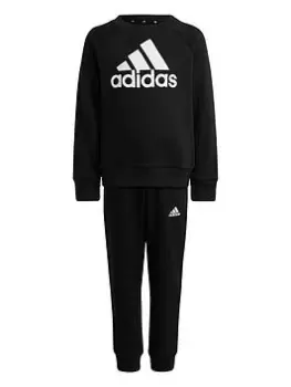 adidas Younger Kids Essentials Badge Of Sport Crew & Jogger Set - Black/White, Size 5-6 Years, Women