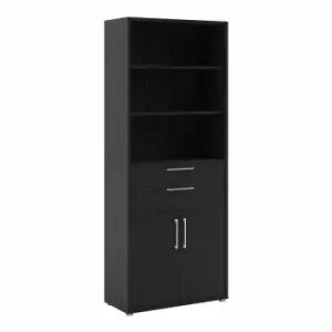 Prima Bookcase with 5 Shelves and 2 Drawers, black
