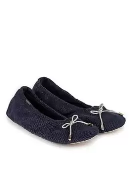TOTES Ladies Velour Mule Slippers - Navy, Size 3-4, Women